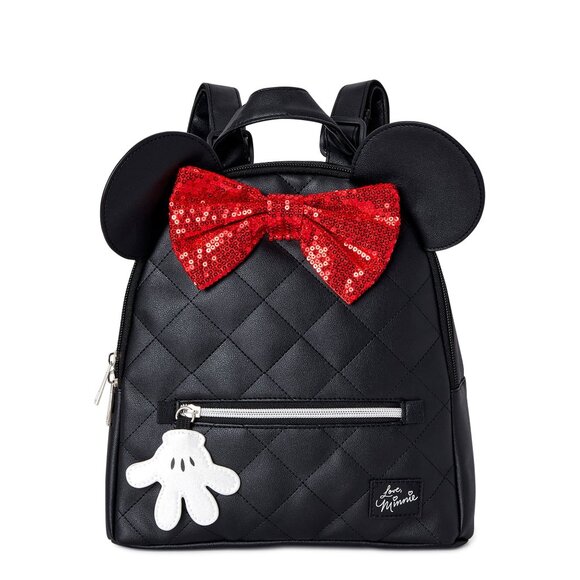 NWT Disney Minnie Mouse Quilted Mini Backpack Black Red Bow Vegan Leather NEW - Picture 3 of 15